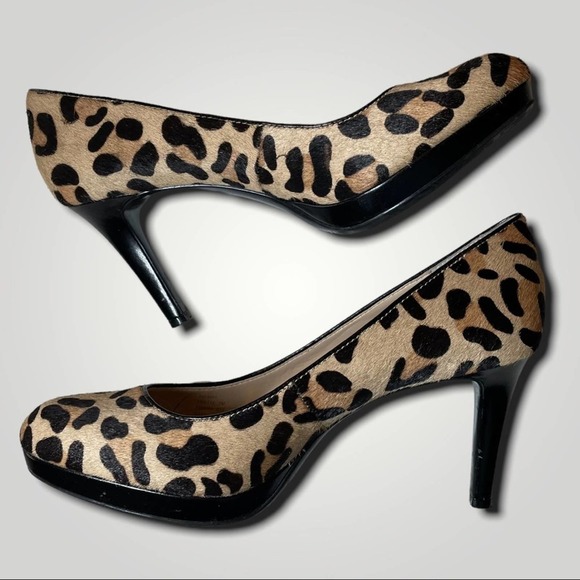 CALVIN KLEIN PONY HAIR LEOPARD PRINT PLATFORM 3" HEEL PUMPS - 7 - Picture 4 of 10